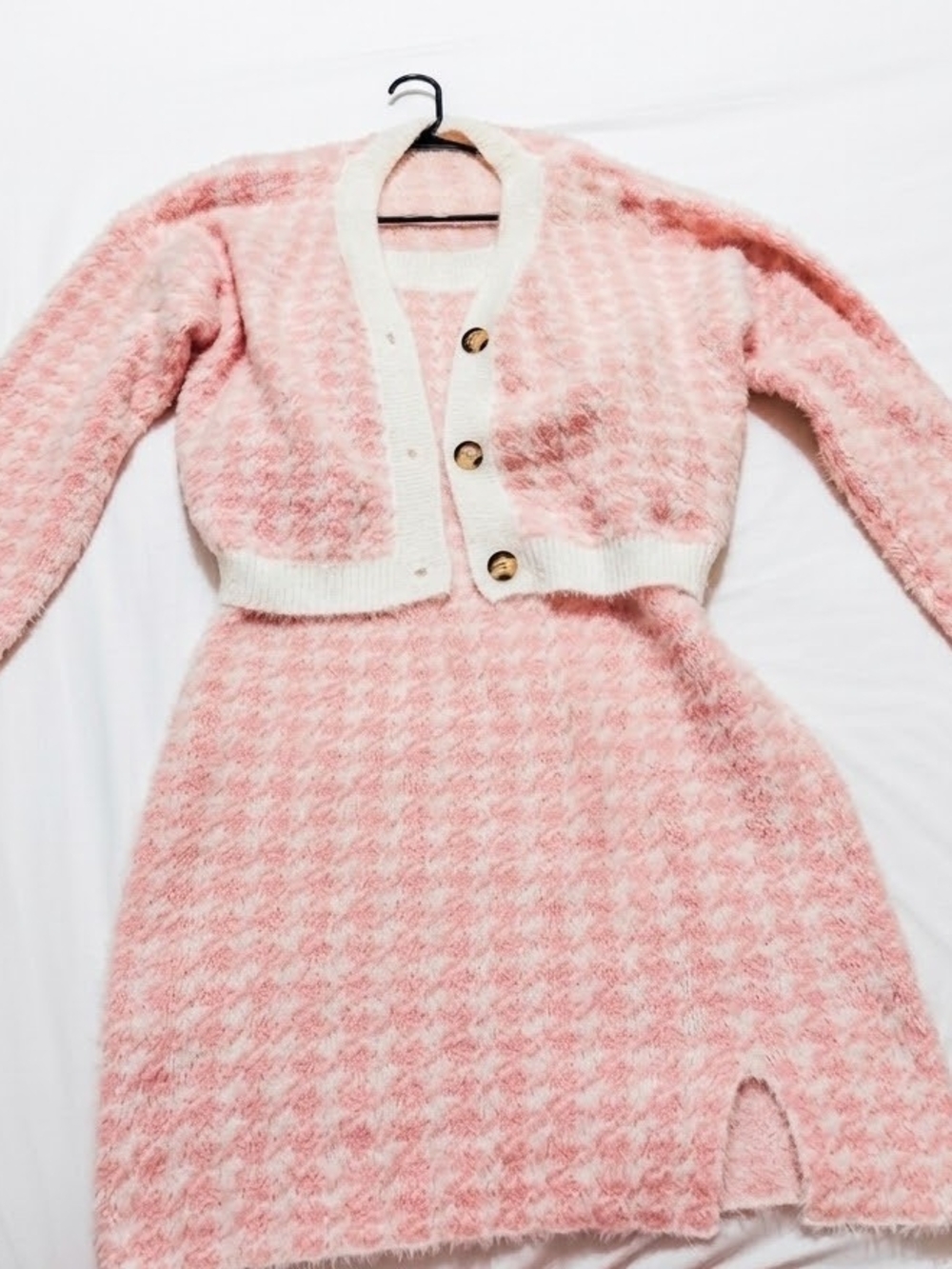 Pink Two-Piece Fuzzy Knit Sweater & Dress Set